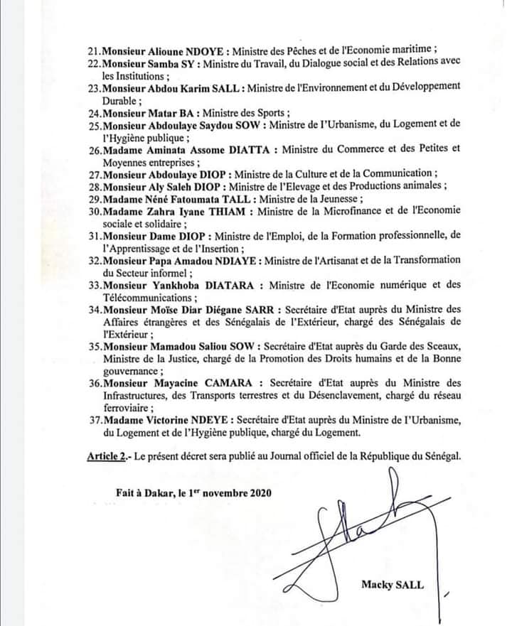 [DOCUMENT] Le décret portant nomination des ministres et secrétaires d ...